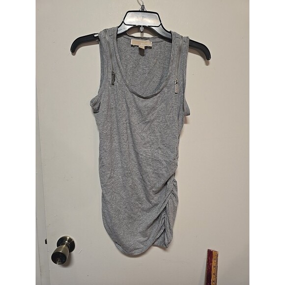 Michael Michael Kors Tank Top Womens SMALL GRAY ZIPPERS- RUCHED SIDES - Picture 1 of 10